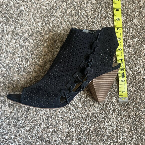 Vince Camuto Elison Nubuck Leather Peep Toe Heeled Sandal Bootie, Size 9M, Black - Picture 8 of 9